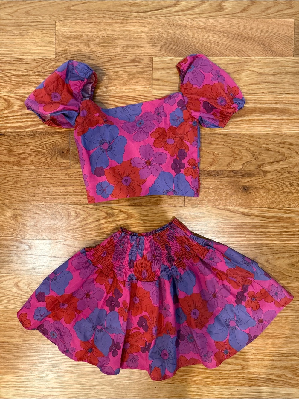 Theme Pink, Purple & Red Floral Two-Piece Skirt Set